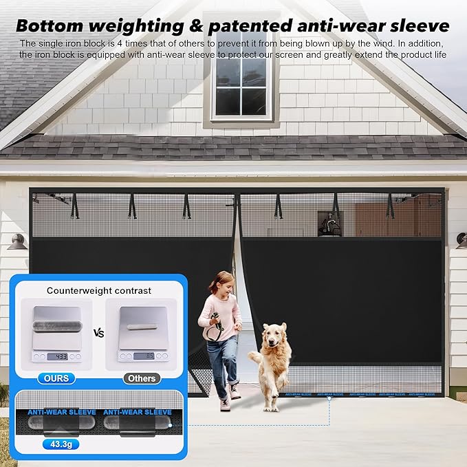 Privacy Garage Door Screen Blackout for 1 Car Garage-9x7FT Heavy Duty Magnetic Garage Screen,Thicker 265g/㎡ Mesh, Hands Free, Magnetic Privacy Garage Screen Door