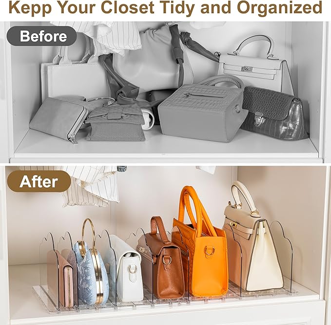 AENTGIU Purse Organizer for Closet, 2 Pack Adjustable Shelf Dividers for Handbag Storage, Transparent Handbag and Purse Storage Organizer, Bookshelf Separators Dividers for Bedroom, Office