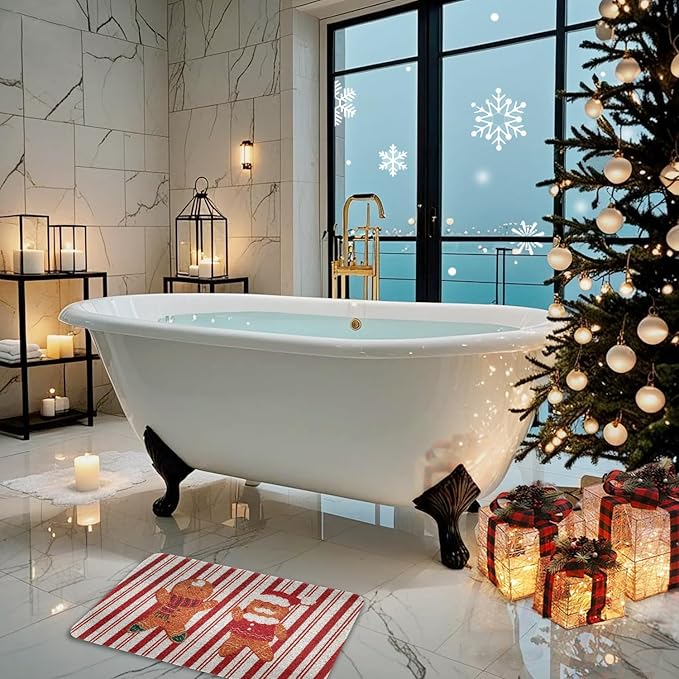 Hargiis Christmas Non-Slip Bathtub Mat, Anti Slip Shower Mat, Fast Drying Bathtub Mats, Foot Scrubber Mat, Anti Slip Mat for Tub, Floor, Bathroom, Kitchen, Home, Hotel (Gingerbread Santa, 24"x16")