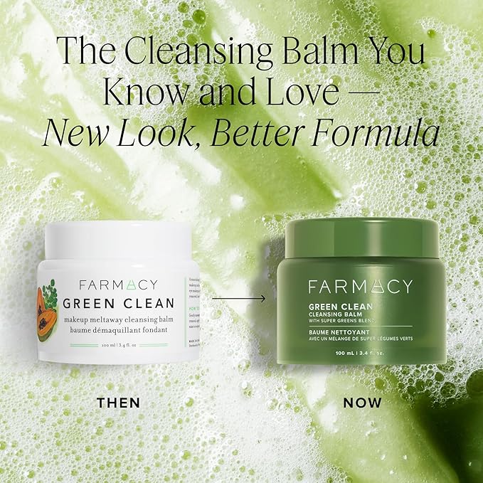 Farmacy Makeup Remover Cleansing Balm - Green Clean Waterproof Makeup Remover Balm + Oil Cleanser for Face - Gently Melts Make Up + SPF - Hydrates + Softens Skin with Super Greens + Papaya (30ml)