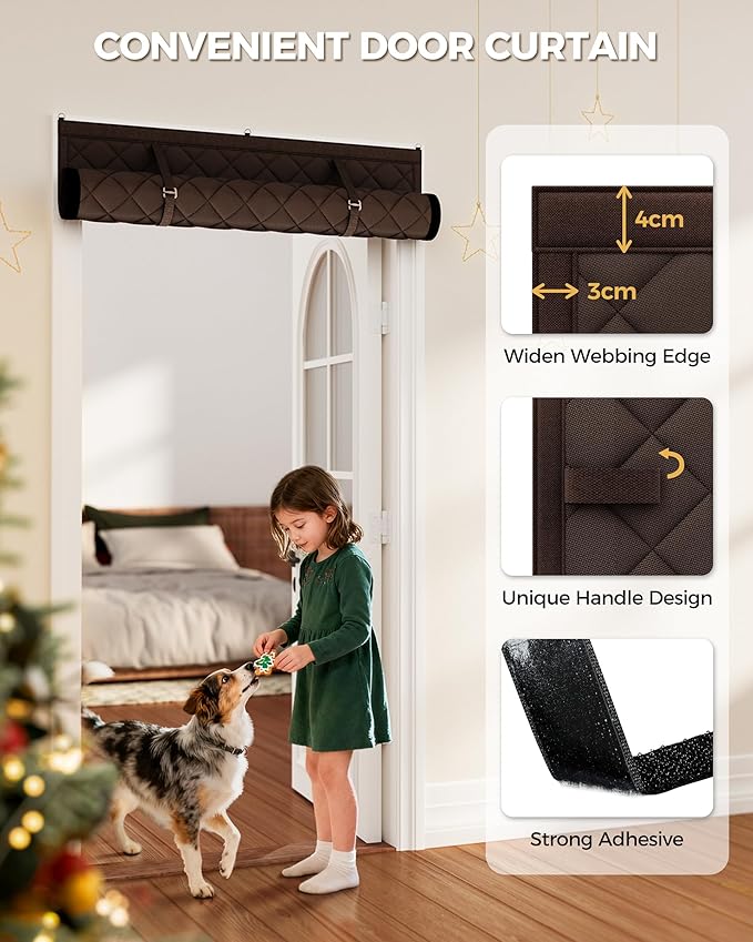 Thermal Insulated Door Curtain Fits Door Size 38 x 83 Inch, Oxford Cloth Thicken Cotton Filled, Curtain Size 41" x 85", Single Piece Door Insulation Blanket Cover for Cold in Winter, Brown