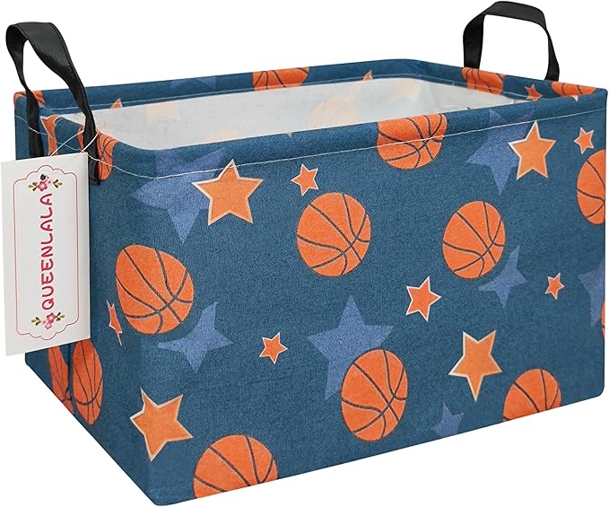 QUEENLALA Rectangular Laundry Hamper/Foldable Nursery Laundry Basket for Organizing/Storage Bin Baskets/Children Toy Office Bedroom/Toy Bin Closet Shelf Baskets（Rec-Basketball）