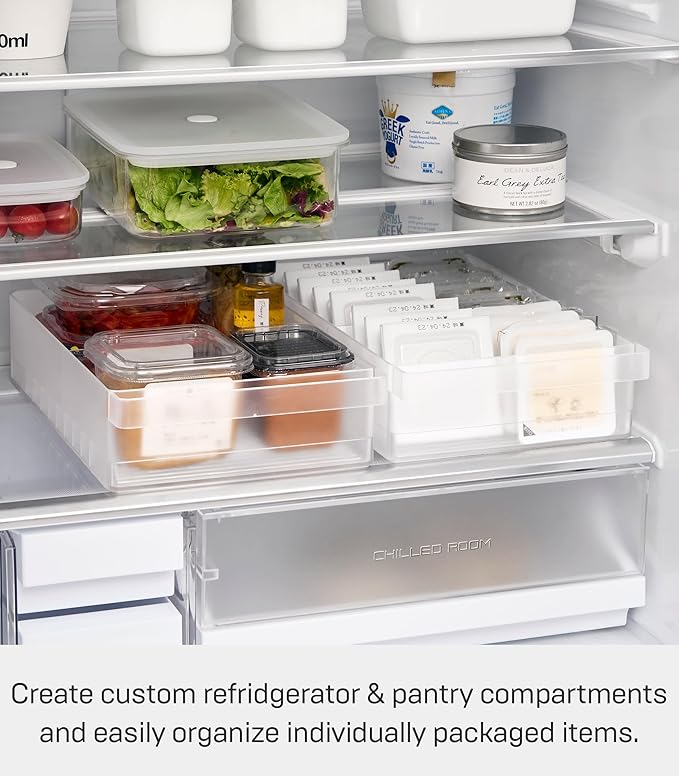 Yamazaki Home Tower Fridge Organizer Bin – Produce Washer & Storage With Adjustable Divider – Easy To Clean & Space-Saving Kitchen Solution - Plastic -