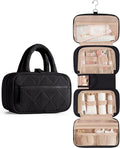 Travel Toiletry Bag for Women with Hanging Hook, Puffy Makeup Organizer with Brushes Slots for Bathroom, Shower and Beauty Essentials, Black