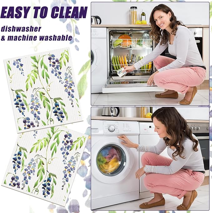 12 Pcs Swedish Kitchen Dish Towels Kitchen Cloths Reusable Sponge Cleaning Cloths Absorbent Dish Cloth Quick Drying Washable Cleaning Wipes No Odor Hand Towel (Wildflowers)