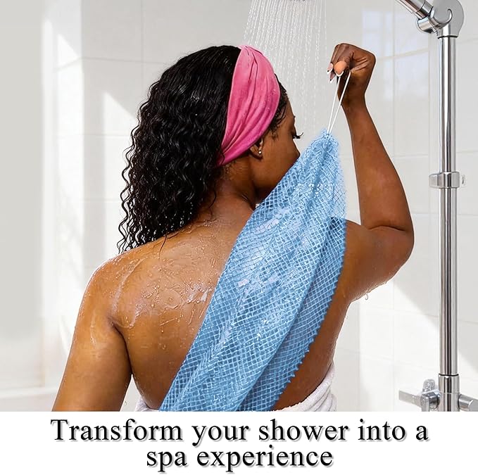 SubSahara Authentic African Net Sponge - 2 Pack Exfoliating Bath & Shower Loofah Sponge for Body & Face, Gentle Scrubber for All Skin Types, Travel, Durable (Linen & Sky Blue)