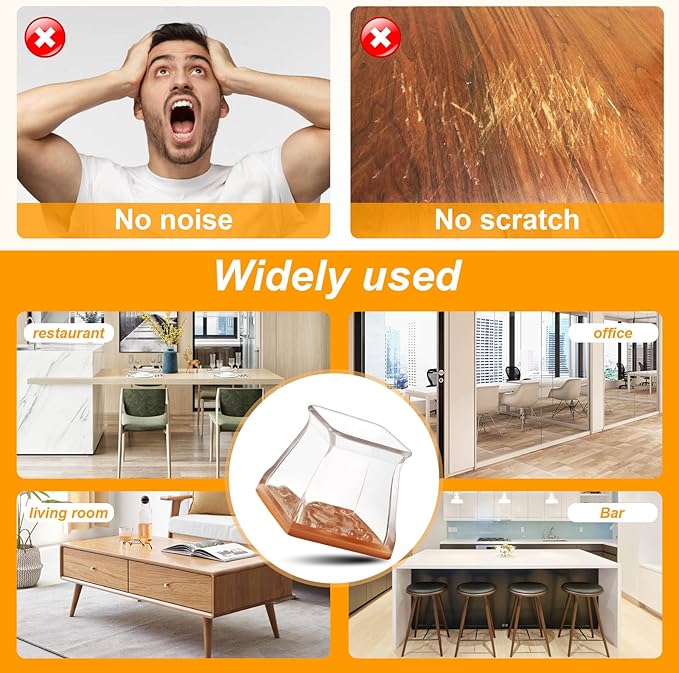 CHUNZEXI 24 Pack Square Chair Leg Floor Protectors for Hardwood Floors, Silicone Felt Covers Pads Caps, Protect Wood Furniture Feet Floors Noise Reduce and Scratch (Square Small & Clear)