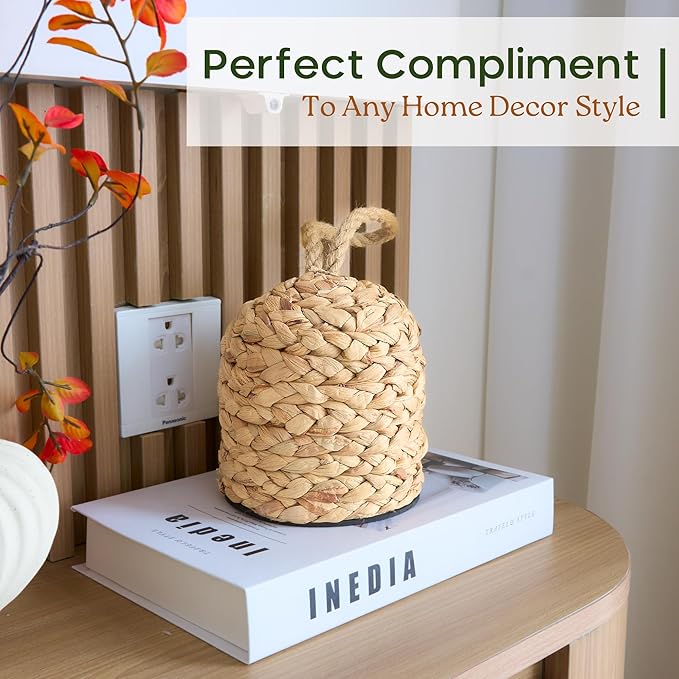 4.4lbs Natural Door Stopper for Bottom of Door Decorative Heavy Duty Door Stop with Handle Wicker Cute Door Stopper for Modern Farmhouse Water Hyacinth Home Decor 4.7" D x 6.3" H
