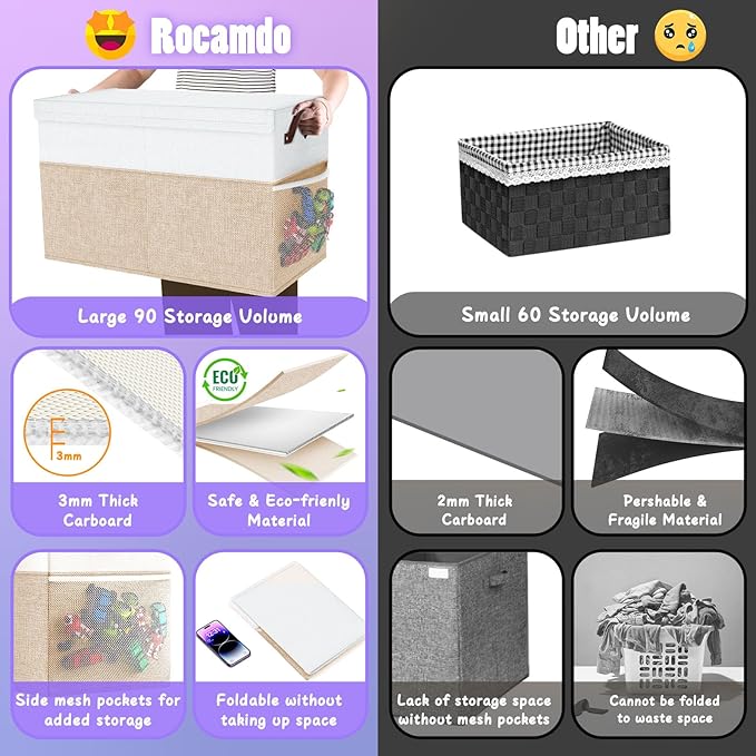 Large Toy Storage Box with Lid Divider, Sturdy Collapsible Toys Organizer Chest Kids Storage Bins Boxes Baskets for Boys, Girls, Nursery, Bedroom, Living Room, Playroom, 25"x13"x16", Beige and White