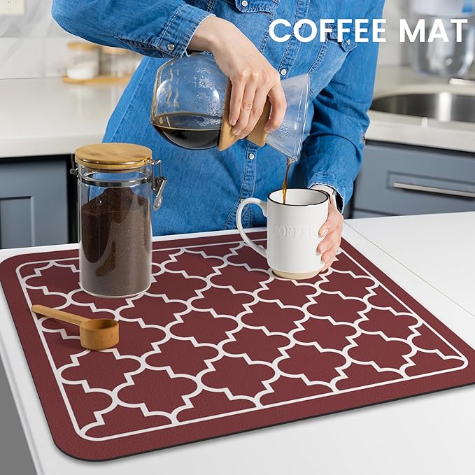WISELIFE Dish Drying Mat Super Absorbent Drying Mat Large Dish Drying Mats for Kitchen Counter Easy Clean Dish Mat Kitchen Drying Mat15"x 18" Stylish Red