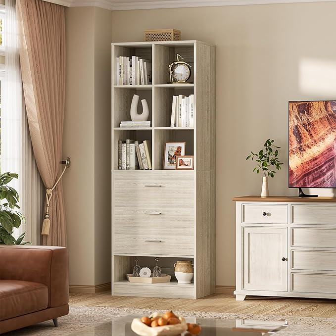 Homieasy Closet System Organizer with 3 Drawers and Partition Storage, Freestanding Wardrobe Organizer Modular with Shoe Shelf, Expandable for Walk-in or Reach-in Closets, White Oak