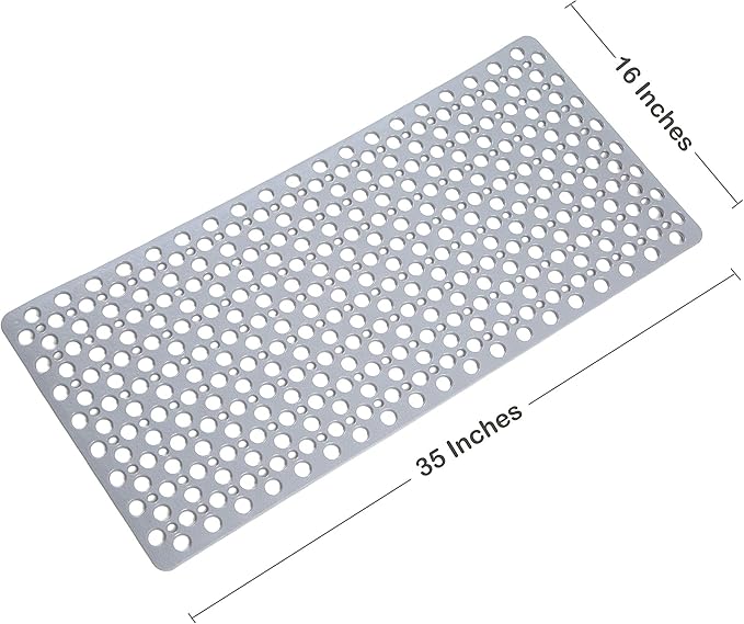 Mantto Nonslip Bathtub Mat Extra Soft TPE Bath Mat for Kids, Machine Washable Bathroom Shower Mat, Smooth/Non-Textured Tubs Only, 35L x 16W Inch (Light Gray)