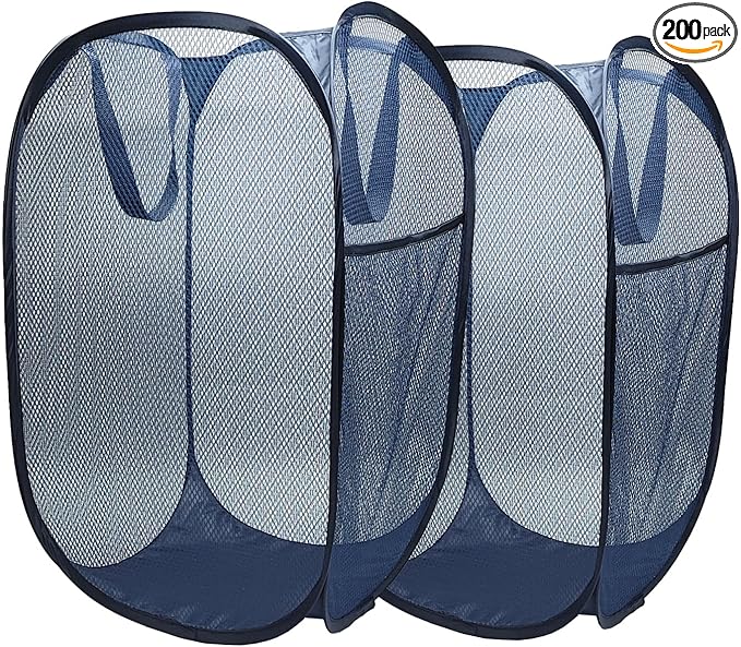 The upgraded pop-up laundry basket features a breathable side pocket mesh design, making it ideal for rooms, apartments, dormitories, travel, business trips, and children's storage(2, Dark blue)