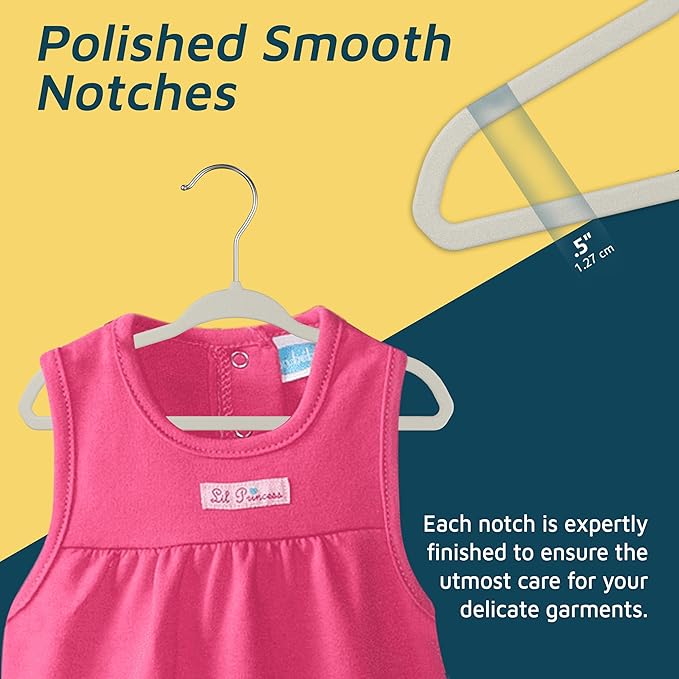 Ivory Velvet Kids Hangers 50 Pack, 10.83" Non-Slip Baby & Toddler Hangers for Clothes, Space-Saving Slim ABS Plastic with 360° Swivel Hook & Notched Shoulders, Up to 10 lb Capacity
