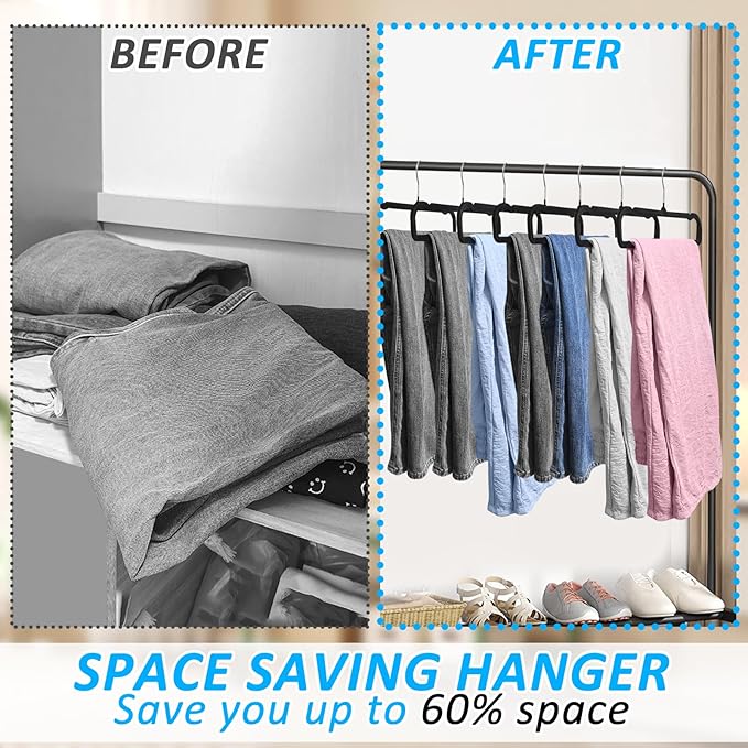 Pants Hangers Non Slip, 30 Pack Velvet Hanger for Closet with 30 Hooks, Strong Durable Space Saving Slim Pants Hanger, Ultra Thin & Space Saving Flocked Hangers for Pants/Shirts/Shorts/Bra (Black)