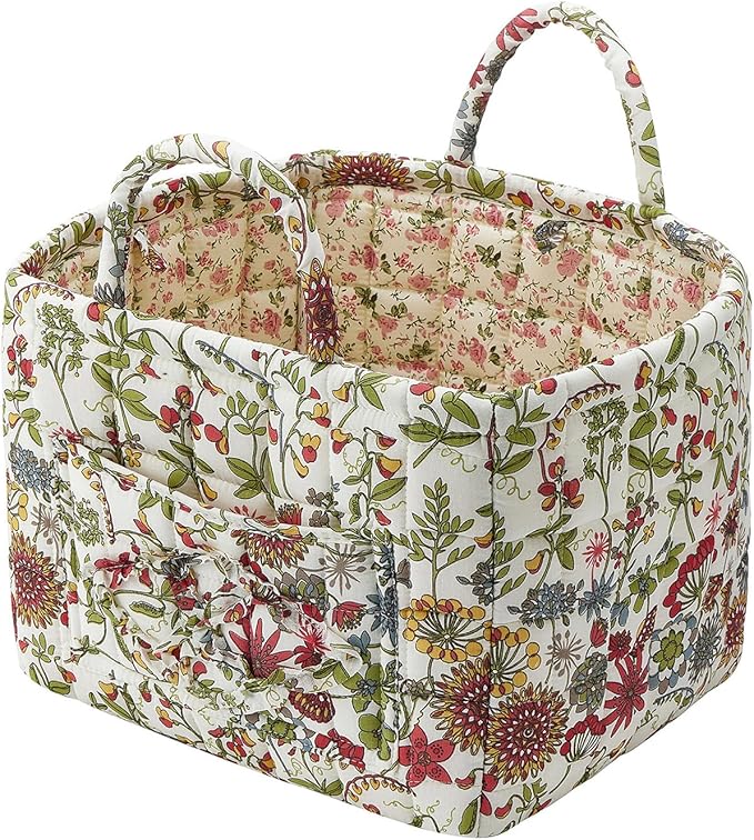 Boho Fabric Storage Basket, Large Capacity Laundry Basket, 12.2'' x 10.23'' x 10.23'' Collapsible Laundry Hamper with Easy Carry Handles (Light Grey, L)