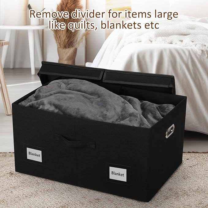 Graciadeco 75 Quarts Extra Large Decorative Storage Bins with Lids, 3 Packs Black Collapsible Storage Bins with Lids, Stackable Storage Bins Decorative Box Storage With Lid Extra Large