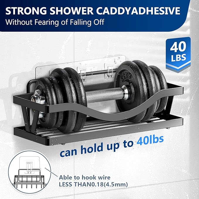 HAOBAOBEI 14 Pack Shower Caddy Replacement, Strong Adhesive Flat Hooks, Clear Waterproof Shower Shelf Strips for No Drilling Bathroom Storage Shelves, Soap Holder, and Kitchen Racks
