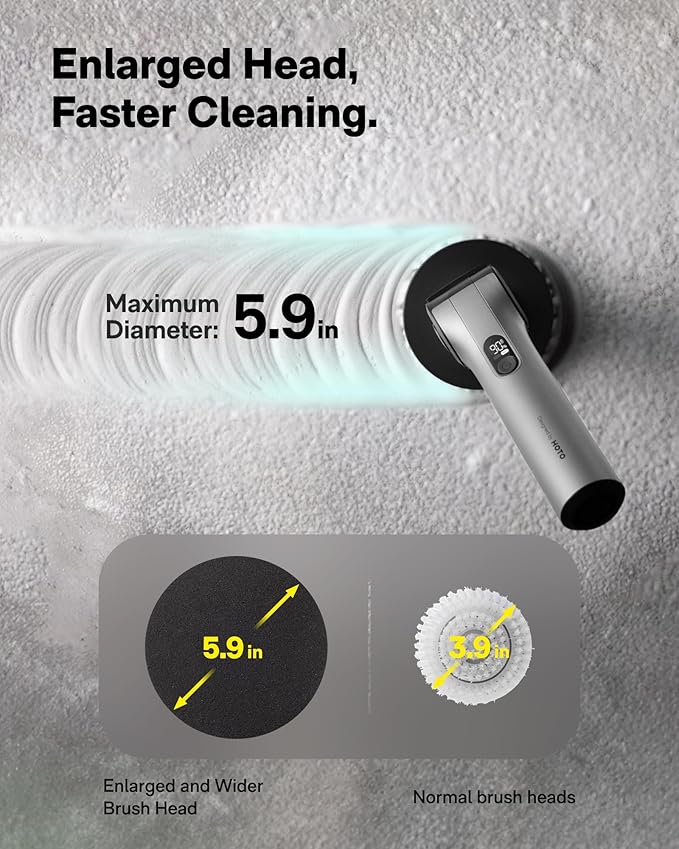 HOTO Flexi™ Cordless Electric Spin Scrubber, Adjustable Angle, Extendable Handle, Smart Display, IPX7 Waterproof, Powerful Cleaning Scrubber with 8 Replaceable Brush Heads, for Bathroom, Tile, Bathtub
