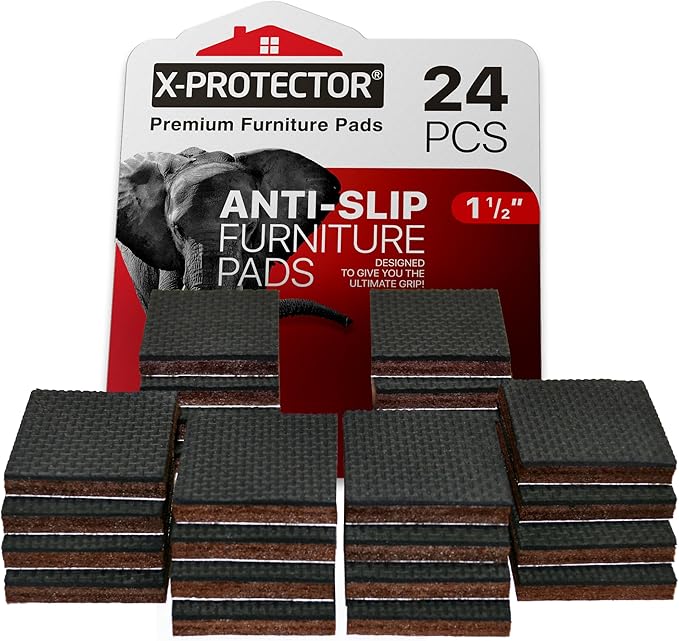 X-PROTECTOR Non Slip Furniture Pads – 24 Premium Furniture Grippers 1 1/2"! Best SelfAdhesive Rubber Feet Furniture Feet – Ideal Non Skid Furniture Pad Floor Protectors – Keep Furniture in Place!