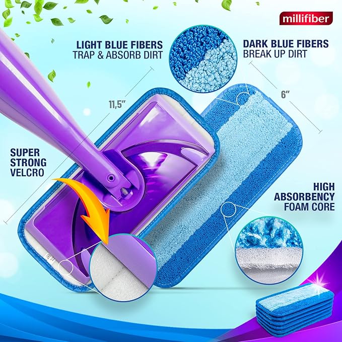 Reusable Mop Pads Compatible with Swiffer WetJet (2 Pack) - Microfiber Mop Refill for Wet Mopping Cloths - Hardwood Floor Cleaning Spray Pads Reusable Replacements