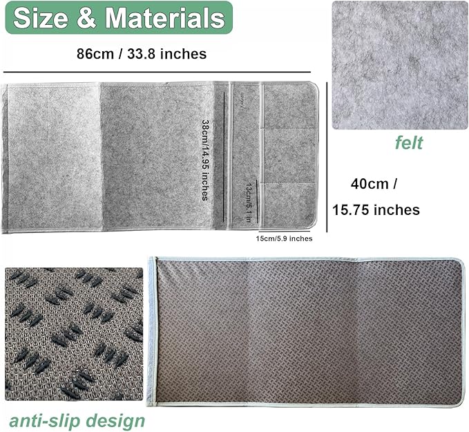 Sofa Armrest Caddy, Armchair Caddy for Recliner, Couch Organizer, Bedside Organizer, Remote Holder with Silicone Non-slip Design,4 Pockets for Magazine, Notepad,Phone, Ipad, Glasses (Light Grey-1)