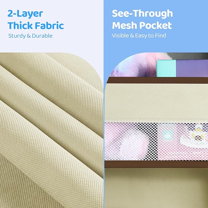 Yecaye 2 Pack Over the Door Organizer, 35.2lbs Load Toy Stuffed Animal Storage, Swing-proof Hanging Bathroom Organizers and Storage for Nursery Newborn Baby Essential Stuff Dorm Room Essentials Beige