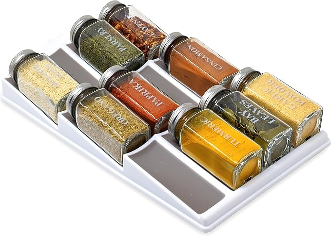 3 Tier Spice Drawer Organizer with Non-Skid Storage Tray for Kitchen