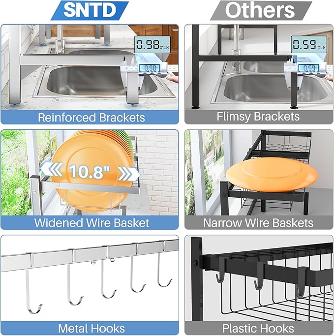 Over The Sink Dish Drying Rack - Adjustable Dish Rack for Kitchen Counter,Metal (Silver)