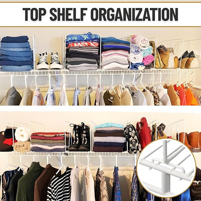 Evelots Wire Shelf Dividers -4 Pack- Closet Storage & Organization for Office/Pantry/Garage - Tall Shelf Separator - Easy Clip-No Tool - Solid Coated Steel