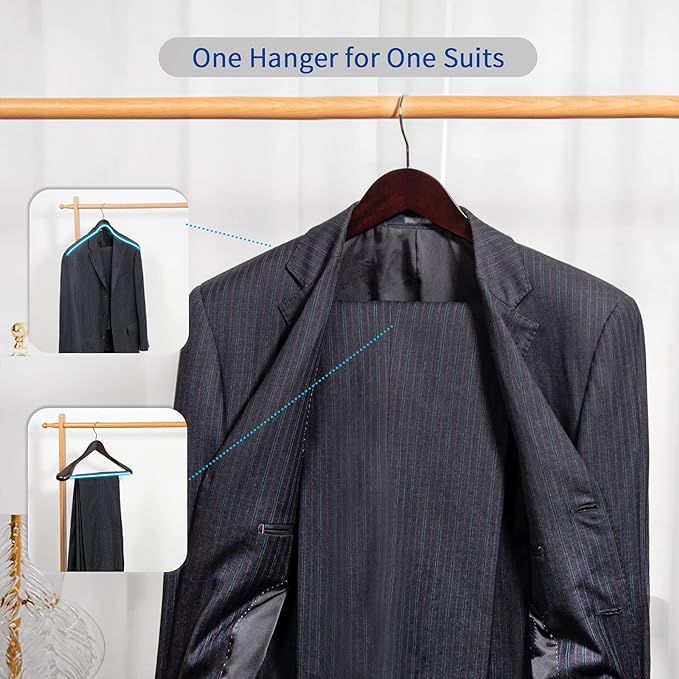 Nature Smile Luxury Mahogany Wooden Suit Hangers - 12 Pack - Wood Coat Hangers,Jacket Outerwear Shirt Hangers with Extra-Wide Shoulder, 360 Degree Swivel Hooks & Anti-Slip Bar with Screw