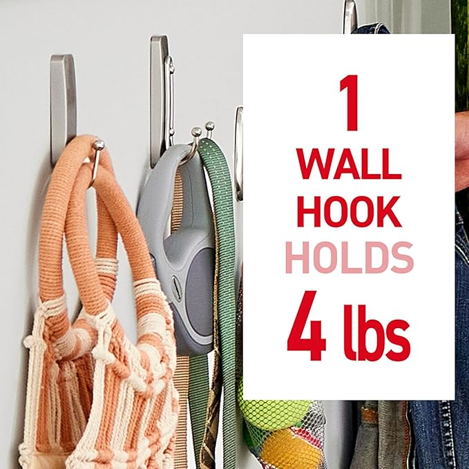 Command Large Satin Brass Double Hooks, 2 Coat Hooks and 2 Strips, Damage-Free Hanging with Adhesive, Great for Hanging Christmas Decorations, Holds up to 4 lb