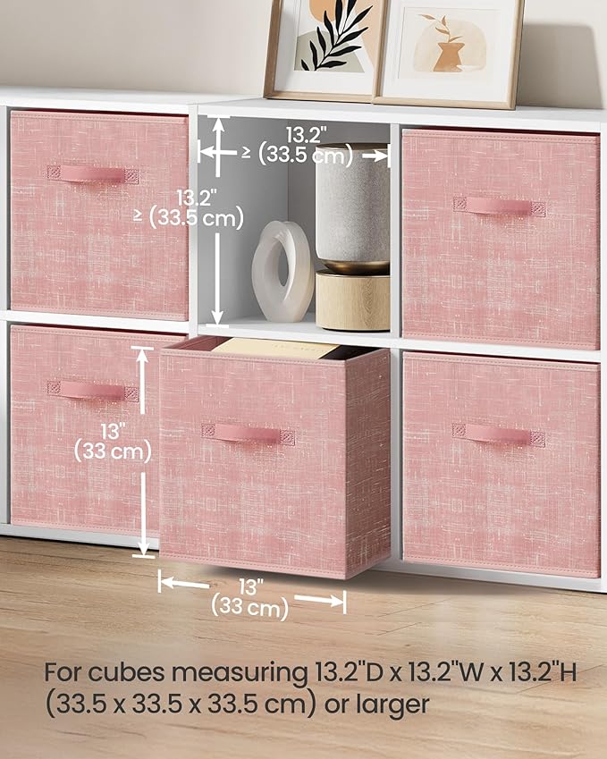 SONGMICS Storage Cubes, 13-Inch Non-Woven Fabric Bins with Double Handles, Set of 6, Closet Organizers for Shelves, Foldable, for Clothes, Jelly Pink UROB033R01