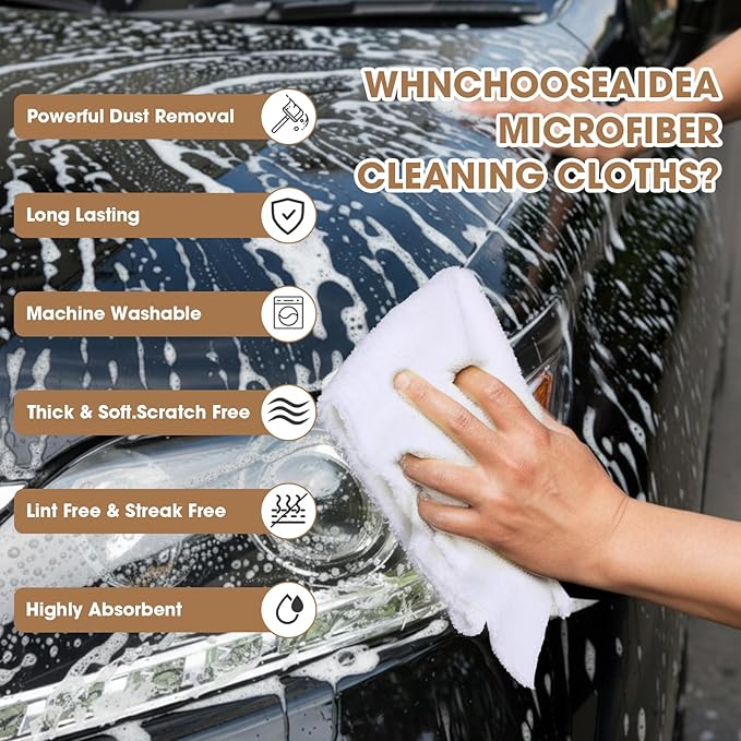 Shimeyao Imeyao 30 Pcs 16 x 16 Inch Edgeless Microfiber Plush Towels for Cars Detailing Drying Wash Polishing Absorbent Cleaning Cloths, 500 GSM (White)