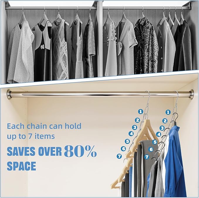 36 Pack Clothing Chain Hanger Collapsible Metal Closet Organizer Space Saving Hangers for Clothes with 7 Holes Apartment College Dorm Room Essentials,Cascading Hanger for Home,Travel,Cruise Ships,RVs