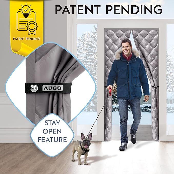 AUGO Thermal Door Curtain - Magnetic Insulated Cover for Winter - Keeps Warm Air In & Cold Air Out - Home Winterizing Product