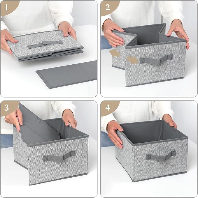 Storage Baskets, 11-Inch Woven Fabric Bins, Storage Cubes with Reinforced Handles, Organizer Bins for Closet Shelves, Foldable, for Toys, Clothes (2PCS/Grey-11*11*7.8inch)