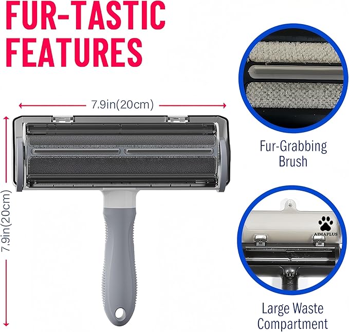 Pet Hair Remover Roller – Gray – Reusable Self-Cleaning Fur Remover for Dogs & Cats – Works on Couch, Carpet, Clothes – Electrostatic, Portable, No Adhesive