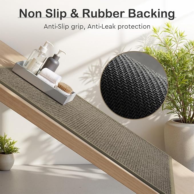 MontVoo Bath Mat Rug-Chenille Absorbent Bathroom Mat Quick Dry-Rubber Backed Bathroom Rugs Non Slip Washable Bath Mats,Ultra Thin Bathroom Rugs Fit Under Door,20"x32",Brown