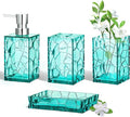 HBlife Bathroom Accessories Set, Teal Blue Acrylic Bathroom Counter Set with Toothbrush Holder, Soap Dispenser, Tumbler, Soap Dish, Turquoise Boho Modern Bathroom Decor, Ideal Gift Choice
