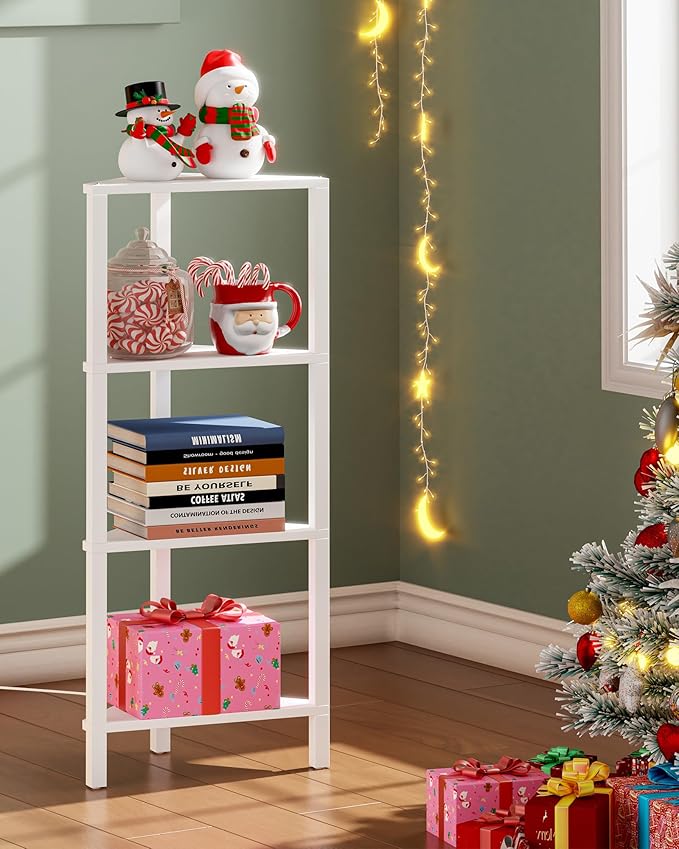 TUTOTAK Corner Shelf, 4-Tier Corner Bookshelf for Small Space, Narrow Display Corner Shelf Stand with Storage Rack, for Living Room, Bedroom, White BS05BW004L