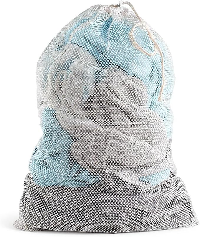 Extra Large Mesh Laundry Bag Heavy Duty Mesh Wash Bag with Drawstring Closure for College, Dorm, Travel, Family and Apartment Dwellers, 27 x 36 Inches, White