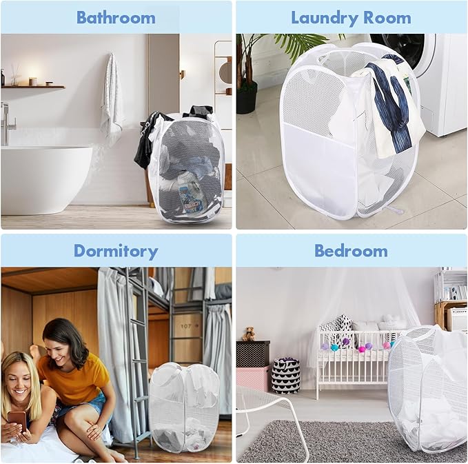 DUCOO Pop Up Laundry Hamper, 14.6 x 14.6 x 22.5 in, Mesh, Foldable, White