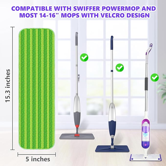 Reusable Mop Pads Compatible with Swiffer PowerMop, Microfiber Mop Pads Refills Mop Heads Replacement for Swiffer Mop Spray Mop Floor Mop, Washable Reusable Floor Mopping Refills, 6 Pack