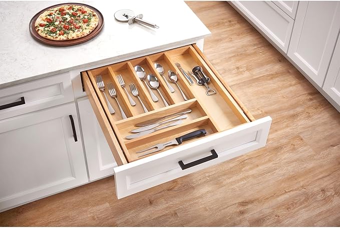 Rev-A-Shelf Two-Tier Kitchen Utensil Drawer Organizer & Pullout Cutlery Tray, Soft-Close Slides, 24" Base & 21" Cabinet Opening, Wood, 4WTCD-24HSC-1