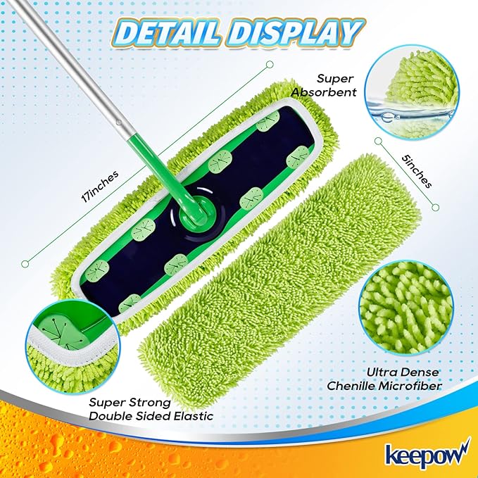 KEEPOW Reusable XL Wet Pads Refills for Swiffer XL Mop Sweeper, X-Large Dry-Sweeping / Wet-Mopping Microfiber Cloths for Surface/Hardwood Floor Cleaning, 2 Pack