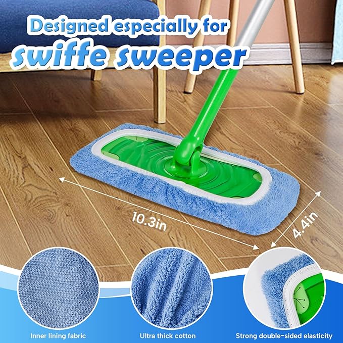 5 Pack Reusable Microfiber Mop Pads Compatible with Swiffer Sweeper Mop, Wet and Dry Flat mop Cover, Washable Swiffer Pads for Surface/Hardwood Floor Cleaning (Mop is Not Included)