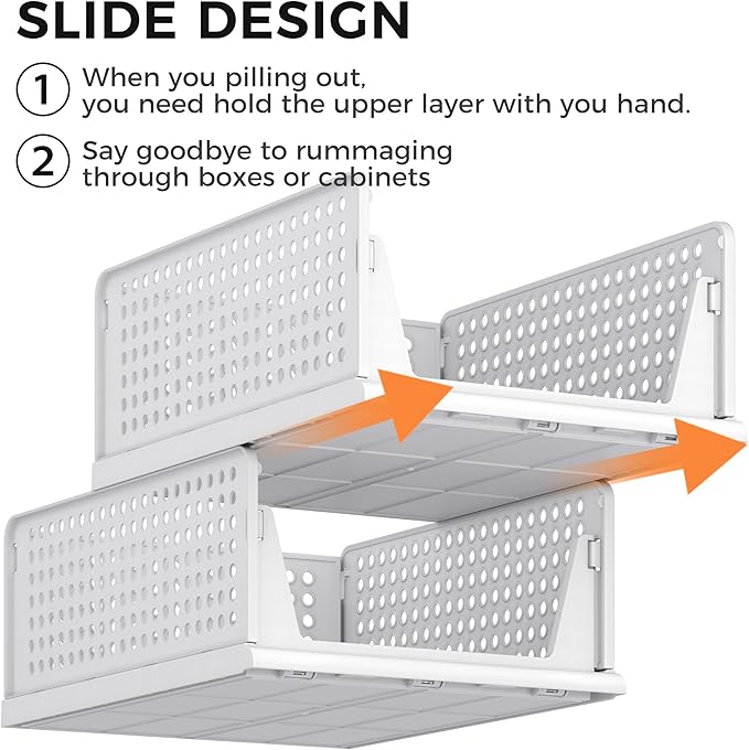 Pinkpum 6 Pack Closet Organizers Storage Bins, Stackable Plastic Drawer Basket for Clothing, Stackable Storage Bins Shelf Storage Container for Closet Wardrobe Bedroom Bathroom Office White