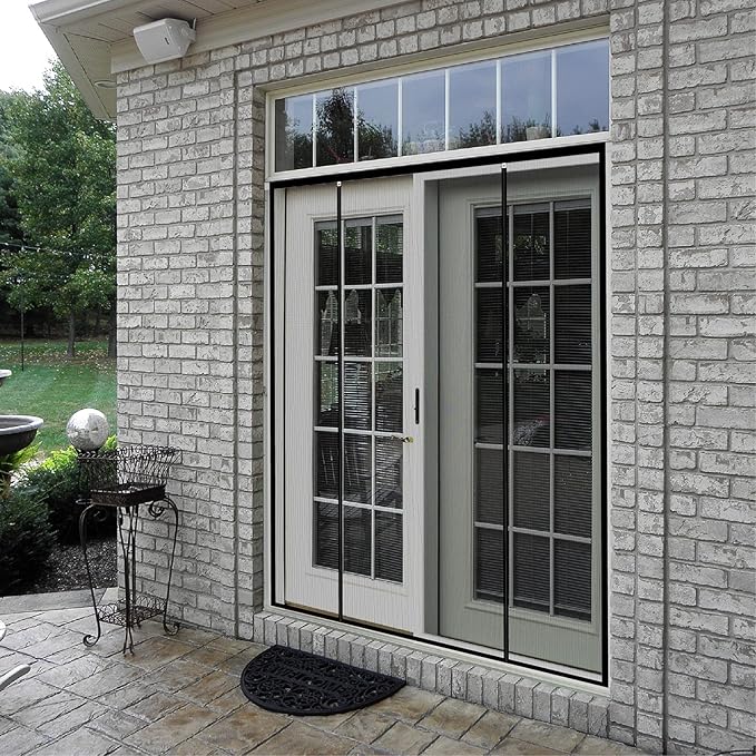 Double Door Mesh Screen Magnetic Closure Heavy Duty for Sliding Door 74" x 80" Extra Long Magnet Bug Screens for French Doors, Self Closing Fiberglass Mosquito Net for Doorway, Keep Bugs Out