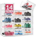 Reli. Shoe Boxes (14 Pack) | Clear Shoe Storage Boxes Stackable and Compact | Lightweight Plastic Storage Box with Ventilation Holes, Swing Door | Interlocking Containers, Stackable Rack | White